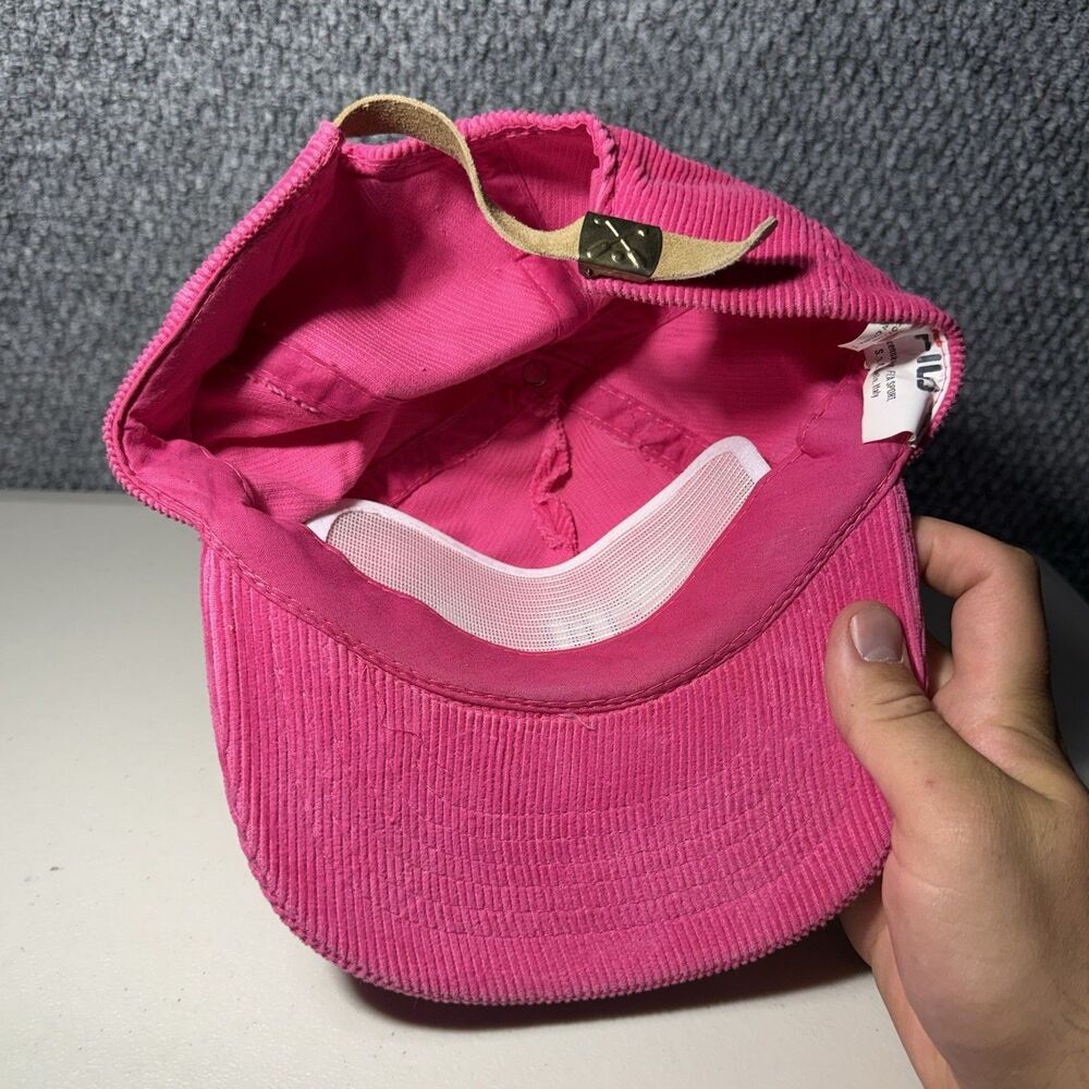Vintage 1980's FILA Corduroy Hat Golf Tennis Pink Adjustable Leather Strap Retro - Picture 6 of 6